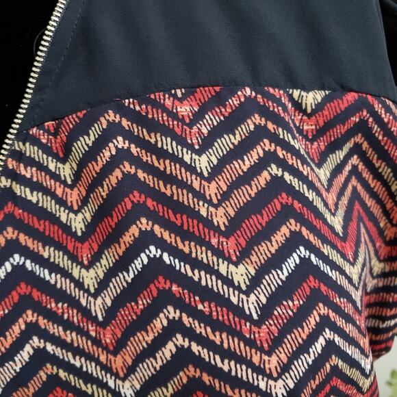 Chevron Striped Zipper Semi Sheer Short Sleeve Top Large Indie Boho Chic Retr - Picture 8 of 13